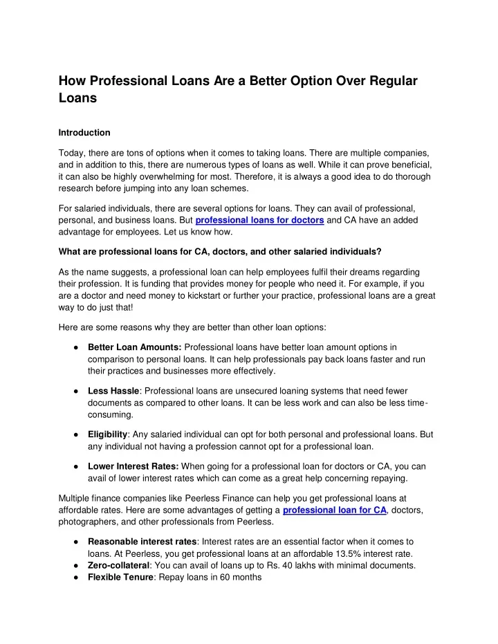 how professional loans are a better option over