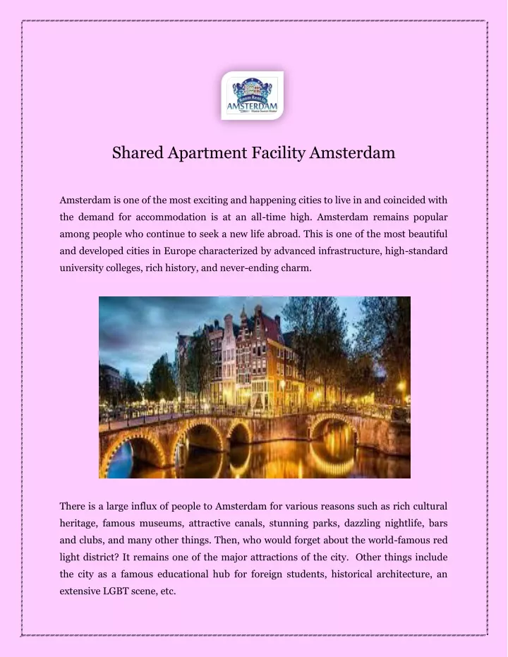 shared apartment facility amsterdam