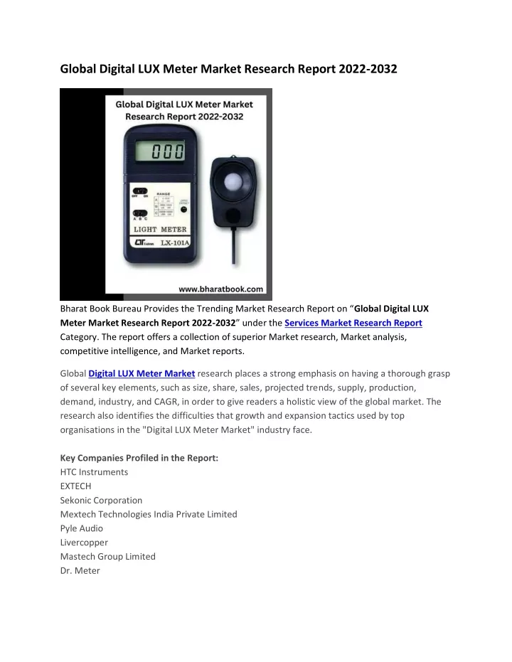 global digital lux meter market research report