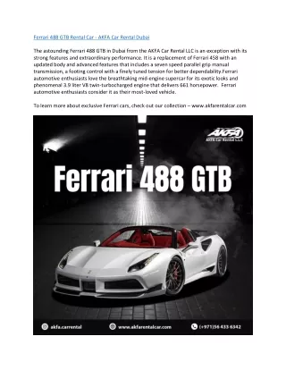 Ferrari 488 GTB Rental Car - AKFA Car Rental Dubai
