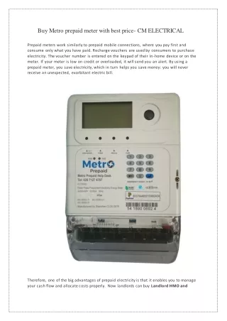 Buy Metro prepaid meter with best price- CM ELECTRICAL