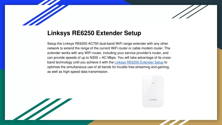 linksys re6250 extender setup