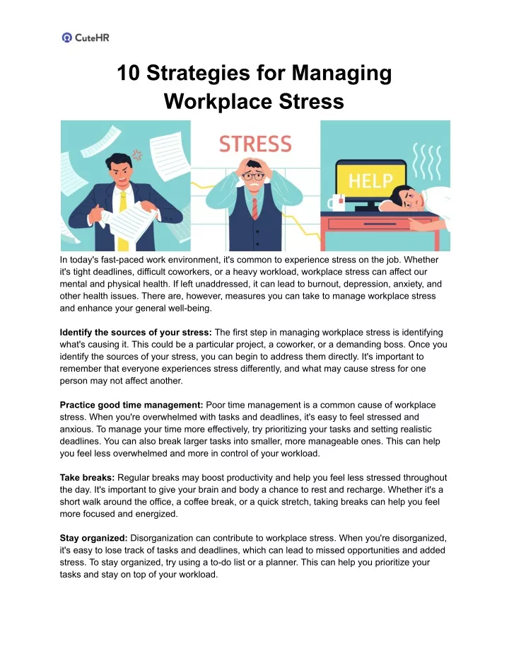 PPT - 10 Strategies for Managing Workplace Stress PowerPoint ...