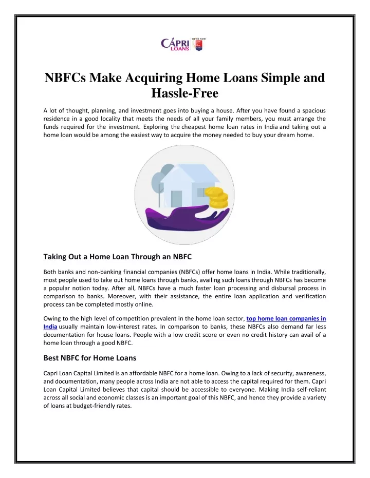 nbfcs make acquiring home loans simple and hassle