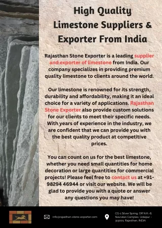 High Quality Limestone Suppliers & Exporter From India