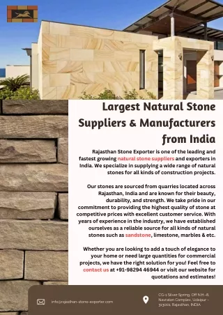 Largest Natural Stone Suppliers & Manufacturers from India
