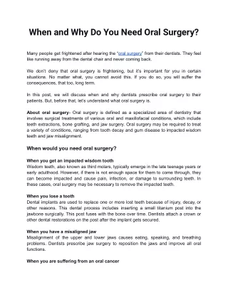 When and Why Do You Need Oral Surgery