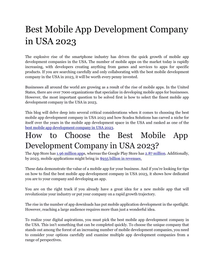 best mobile app development company in usa 2023