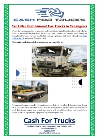 We Offer Best Amount For Trucks in Whangarei