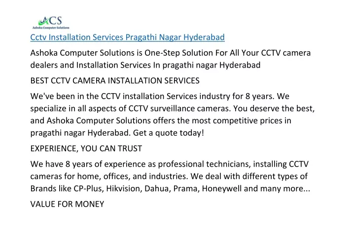 cctv installation services pragathi nagar