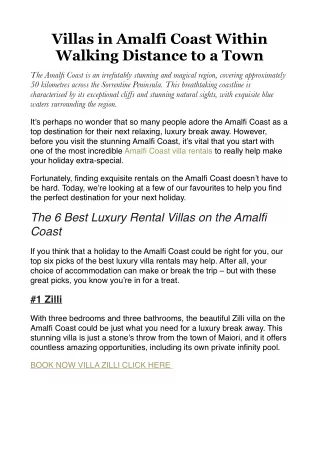 Villas in Amalfi Coast Within Walking Distance to a Town