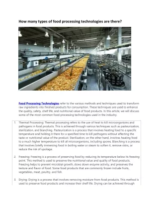 how many types of food processing technologies