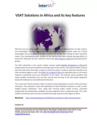 VSAT Solutions in Africa and its key features