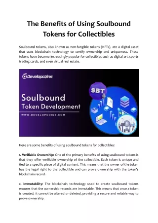the benefits of using soulbound tokens
