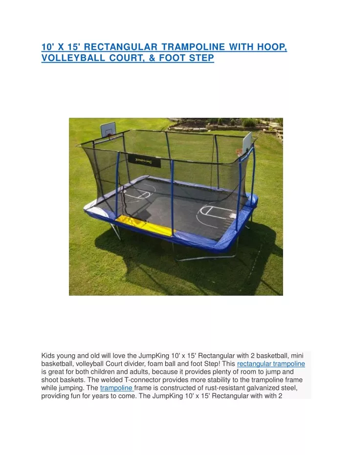 10 x 15 rectangular trampoline with hoop