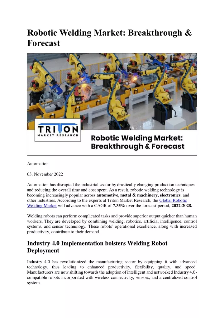 robotic welding market breakthrough forecast