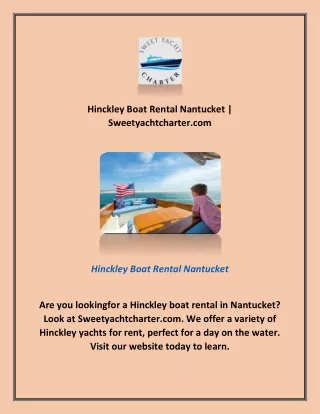 Hinckley Boat Rental Nantucket | Sweetyachtcharter.com