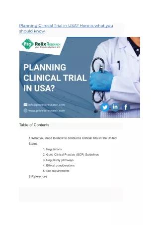 Planning Clinical Trial in USA