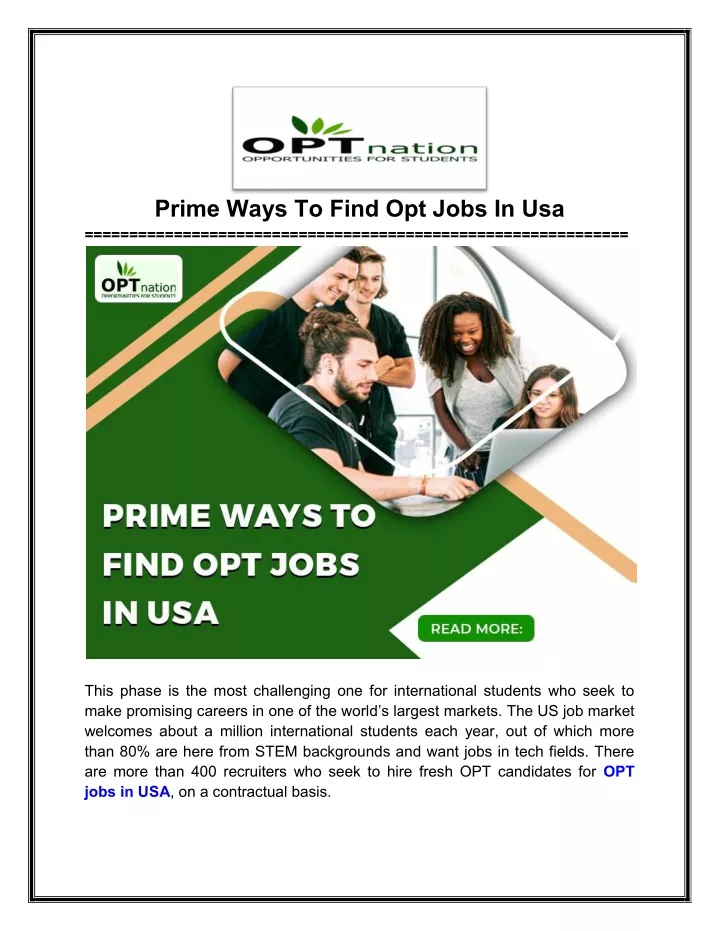 prime ways to find opt jobs in usa