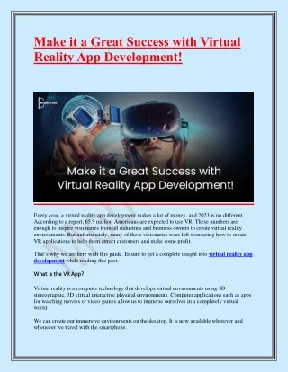 Make it a Great Success with Virtual Reality App Development