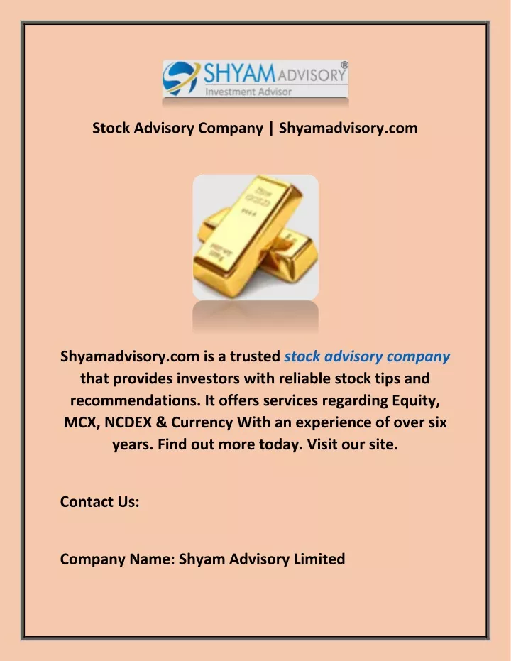 stock advisory company shyamadvisory com