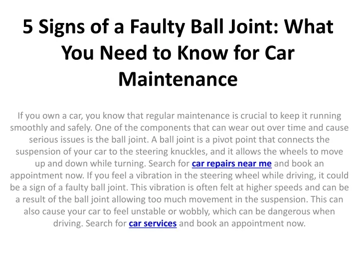 5 signs of a faulty ball joint what you need to know for car maintenance