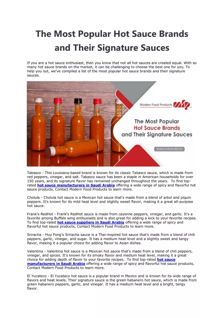 the most popular hot sauce brands and their