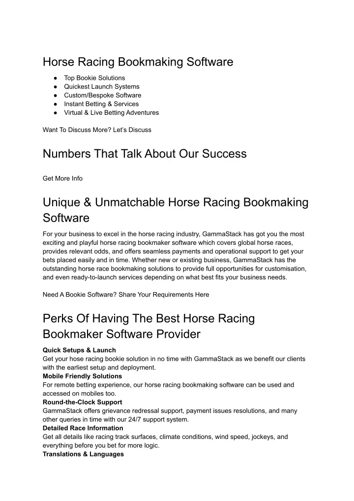 horse racing bookmaking software