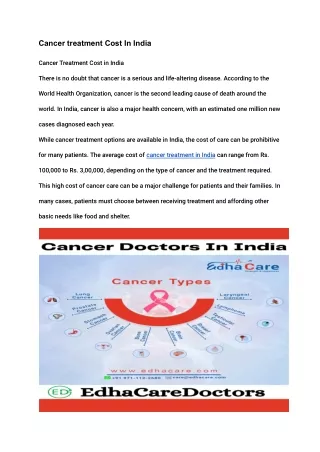 Cancer treatment Cost In India