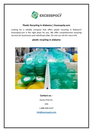 Plastic Recycling In Alabama  Excesspoly.com