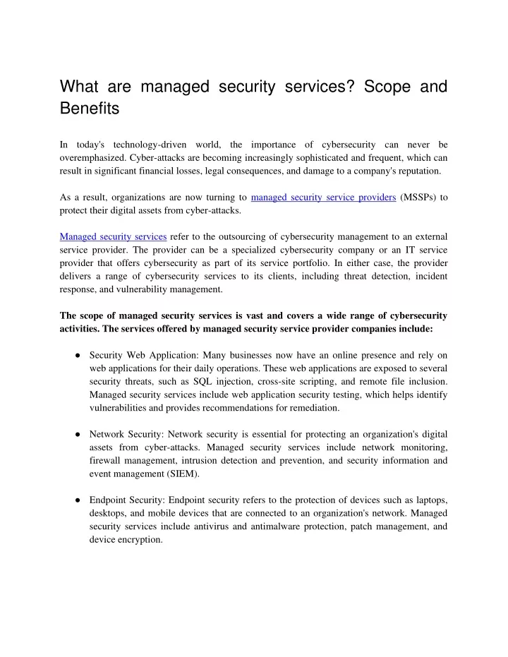 what are managed security services scope