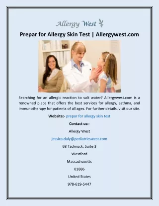 Prepar for Allergy Skin Test  Allergywest