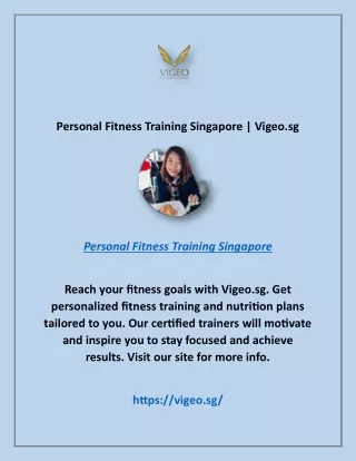 Personal Fitness Training Singapore | Vigeo.sg