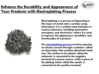 Enhance the Durability and Appearance of Your Products with Electroplating Process