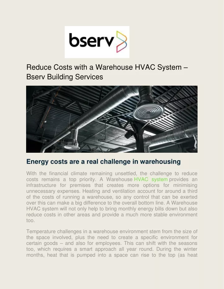 reduce costs with a warehouse hvac system bserv