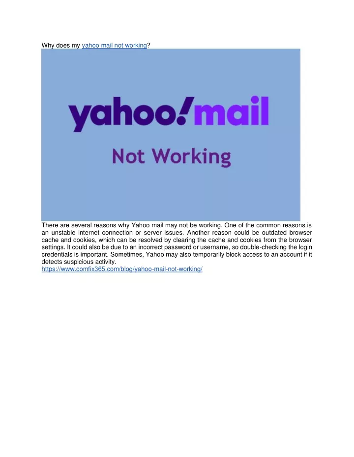 why does my yahoo mail not working