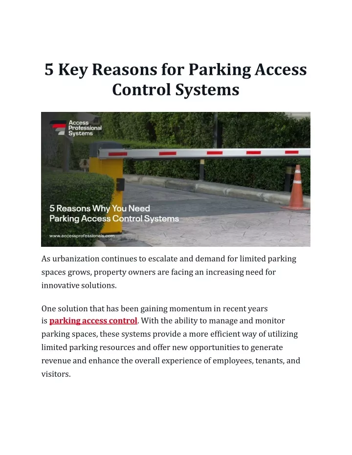 5 key reasons for parking access control systems