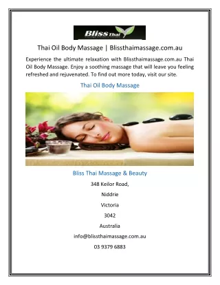Thai Oil Body Massage | Blissthaimassage.com.au