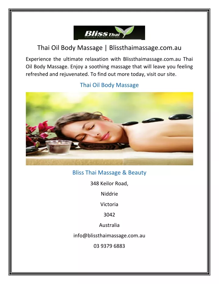 thai oil body massage blissthaimassage com au