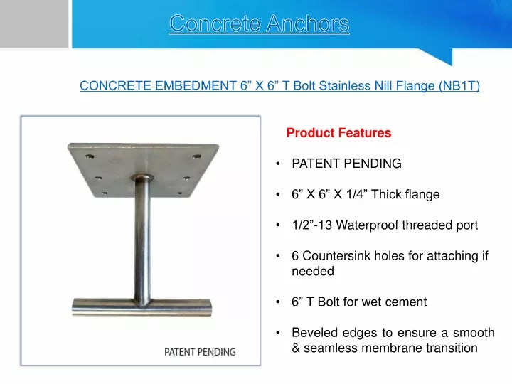concrete embedment 6 x 6 t bolt stainless nill