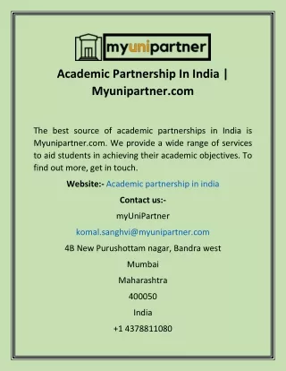 Academic Partnership In India  Myunipartner