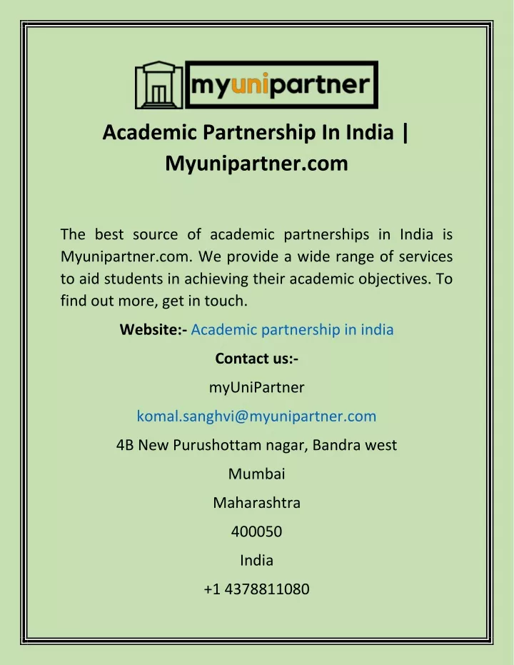 academic partnership in india myunipartner com