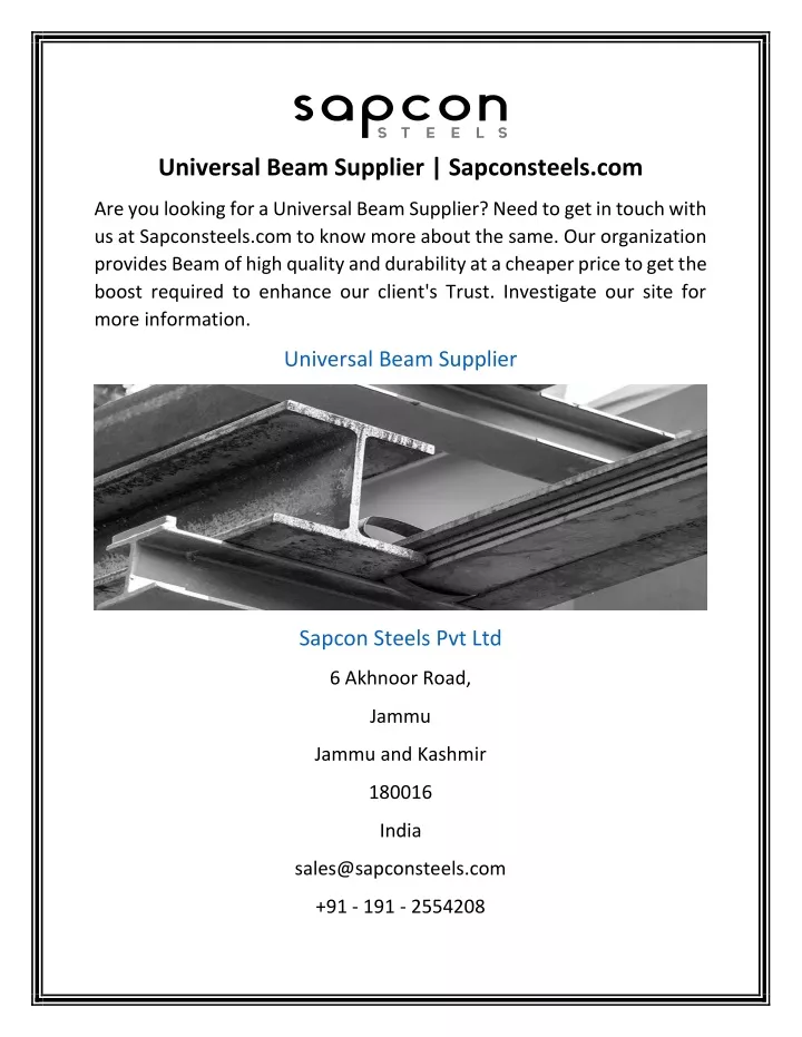 universal beam supplier sapconsteels com