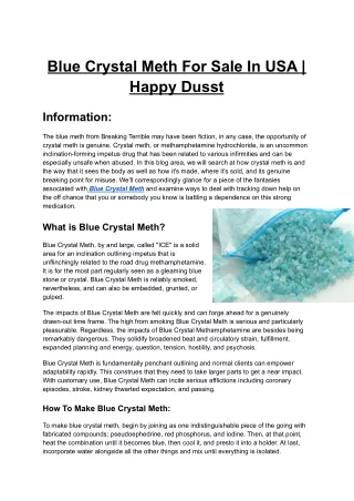 Blue Crystal Meth For Sale In USA