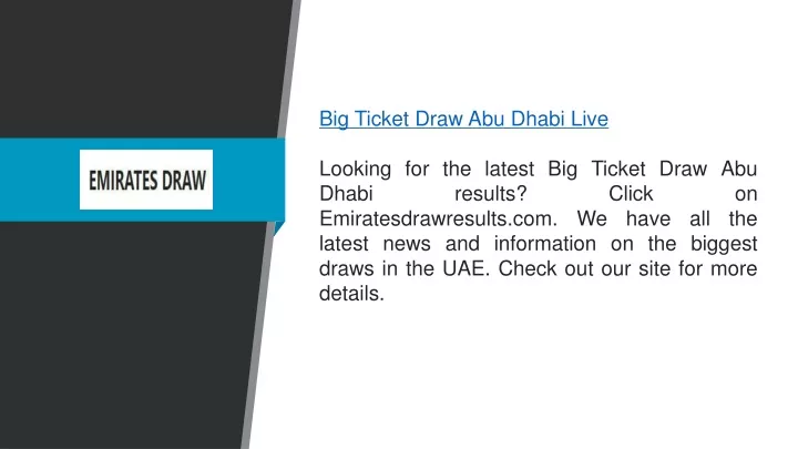 big ticket draw abu dhabi live looking