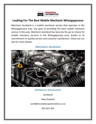 Looking For The Best Mobile Mechanic Whangaparaoa