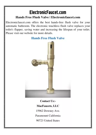 hands free flush valve electronicfaucet com
