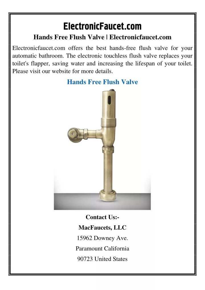 hands free flush valve electronicfaucet com