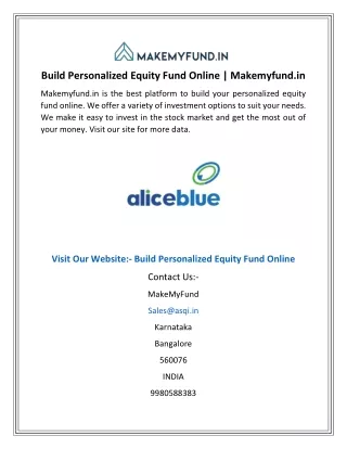 Build Personalized Equity Fund Online  Makemyfund.in
