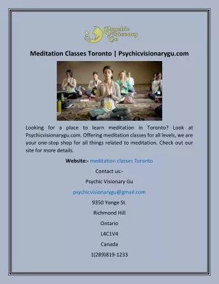 Meditation Classes Toronto  Psychicvisionarygu